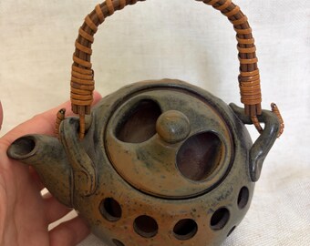 Calentador de velas con forma de tetera vintage, quemador de aceite de cerámica, decoración bohemia para el hogar, calentador de velas de cerámica rústica, quemador de incienso, decoración cottagecore