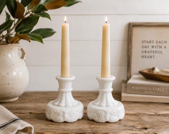 Candelabros vintage de cristal opalino (par) / Candelabros de cristal blanco / Westmoreland Glass