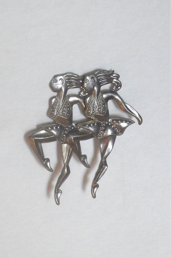 Vintage 1940s Stamped Aluminum Dancers Brooch Pin