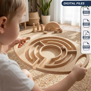Kids Handheld Labyrinth CNC Router Files | Wooden Maze SVG DXF step | No Assembly Toy Plan | Adjustable Thickness cnc Project
