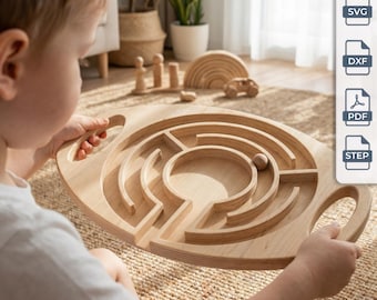 Kids Handheld Labyrinth CNC Router Files | Wooden Maze SVG DXF step | No Assembly Toy Plan | Adjustable Thickness cnc Project