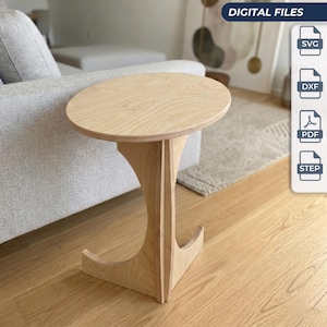 CNC Router Files Sofa Side Table | Minimalist C-Table Digital Download | SVG DXF pdf step ai| Plywood Furniture Plan Elipse | Tool-Free