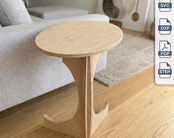 CNC Router Files Sofa Side Table | Minimalist C-Table Digital Download | SVG DXF pdf step ai| Plywood Furniture Plan Elipse | Tool-Free