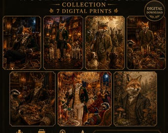 De Woodland Aristocrat-collectie | Vintage afdrukbare Fox Wall Art | Dark Academia decor dierenportret