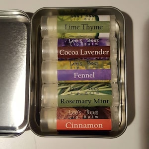 Gift Set - Garden of  Delight Lip Balm Collection - 5 Herbal Beeswax Chapsticks in a Hinged Tin From the Beekeeper