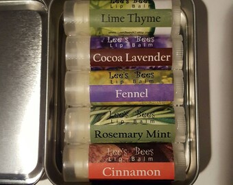 Gift Set - Garden of  Delight Lip Balm Collection - 5 Herbal Beeswax Chapsticks in a Hinged Tin From the Beekeeper