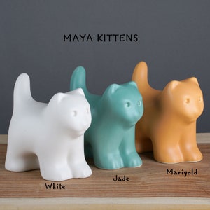 Cat Gift Sculptures, Cute Cat Present, Small Kitten Figurine, handmade USA, Signed by artist, Ceramic clay pottery,