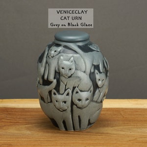 Grey and Black Cat Urn, Handmade Cat Urn for Ashes,  Cat  Memorial,  by Venice Clay