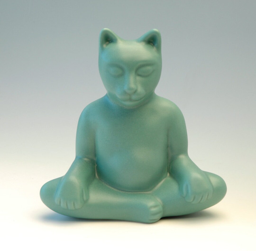 Buddha Cat, Zen Art Pottery, Handmade Meditating Yoga Cat Sculpture