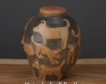Liten hundurna, hundminnesvas, handgjord keramik för aska av Venice Clay.