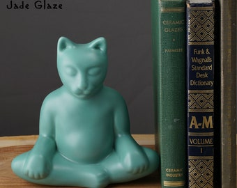Cat Urn, Jade Green Zen Cat,  Cat Urn Art,  Keepsake Urn for Cats , Cat Ashes, Buddha cat, veniceclay