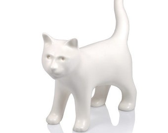Cat Keepsake Urn, White Kitty  Urn , cat ashes, handmade in USA, personalized inscription, ceramic clay pottery for ashes , pet urn