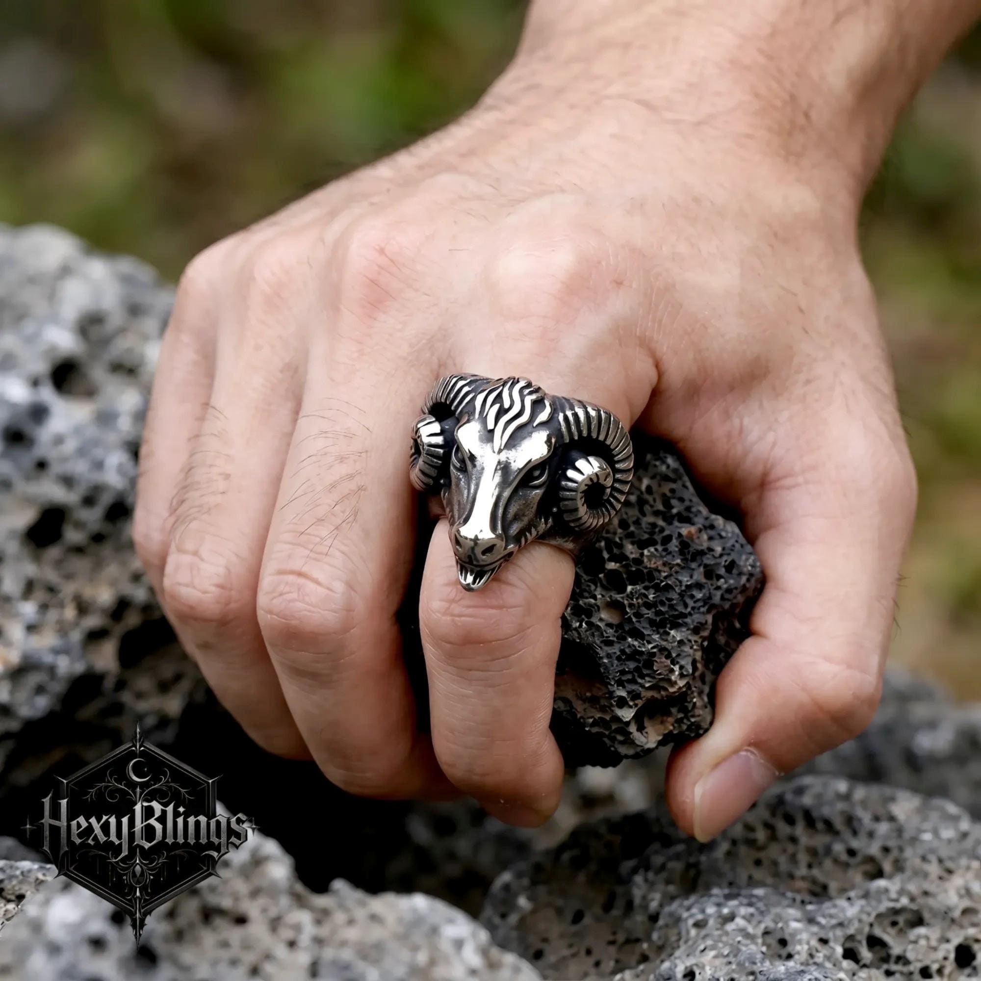 Mens Silver Goat Head Bikers Ring - Etsy