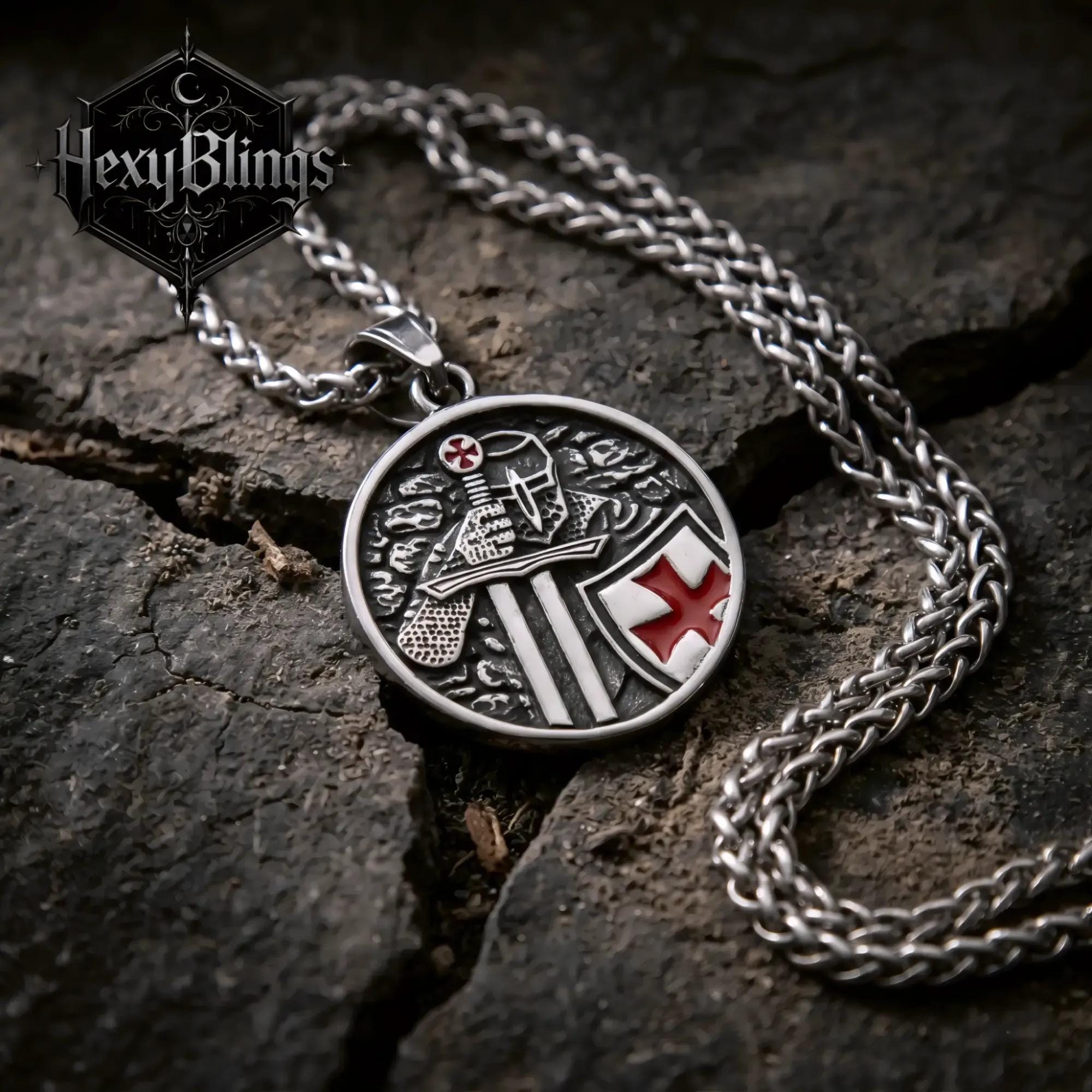 Pièce Chevalier Templier Métal Argenté - Médaille De Collection Avec Croix Rouge Souvenir Historique Item 14181569