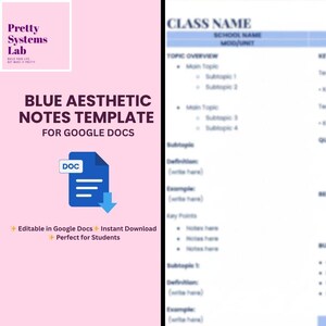 Blue Notes Template for Google Docs | Instant Download