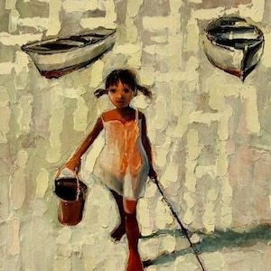 Fishing.2012 Oil Painting print on Canvas 16x20 image 1