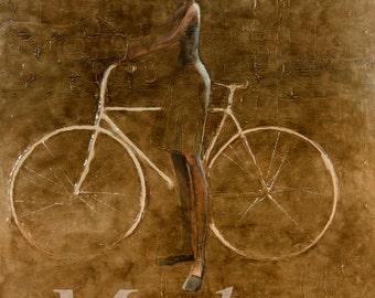 White Bike. 2013 Original Oil Painting print on rolled canvas,Fine art print, Girl and bike