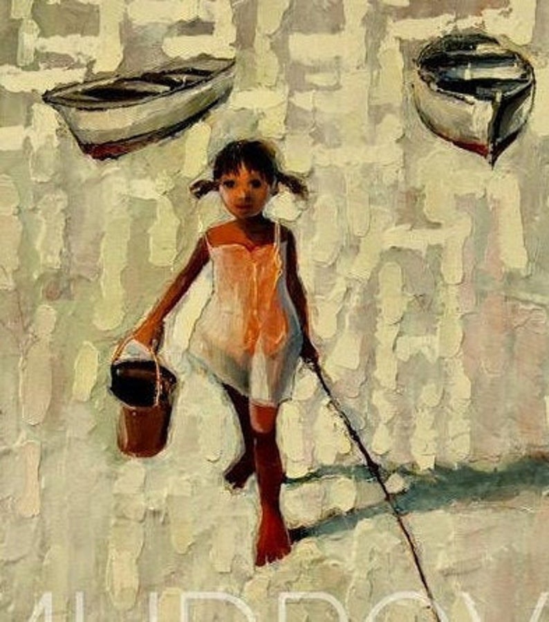 Fishing.2012 Oil Painting print on Canvas 16x20 image 1
