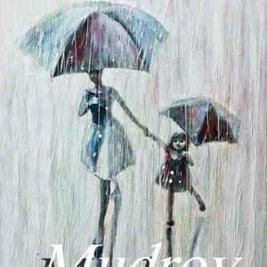 Sisters. 2011 Oil Painting, Print on Rolled canvas, Fine art print, Painting Umbrellas ans rain image 1