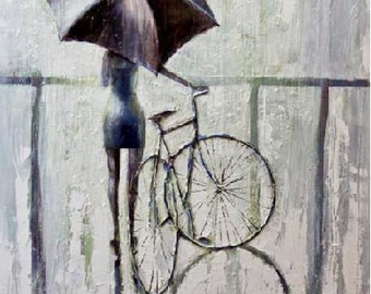 PACIFICA  2011  Original Oil Painting printed on Canvas Painting Umbrella and rain Art print