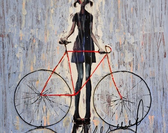 Amelia.     2009   Original Oil painting print on canvas,  Rolled CanvasPrint, Girl and her bike