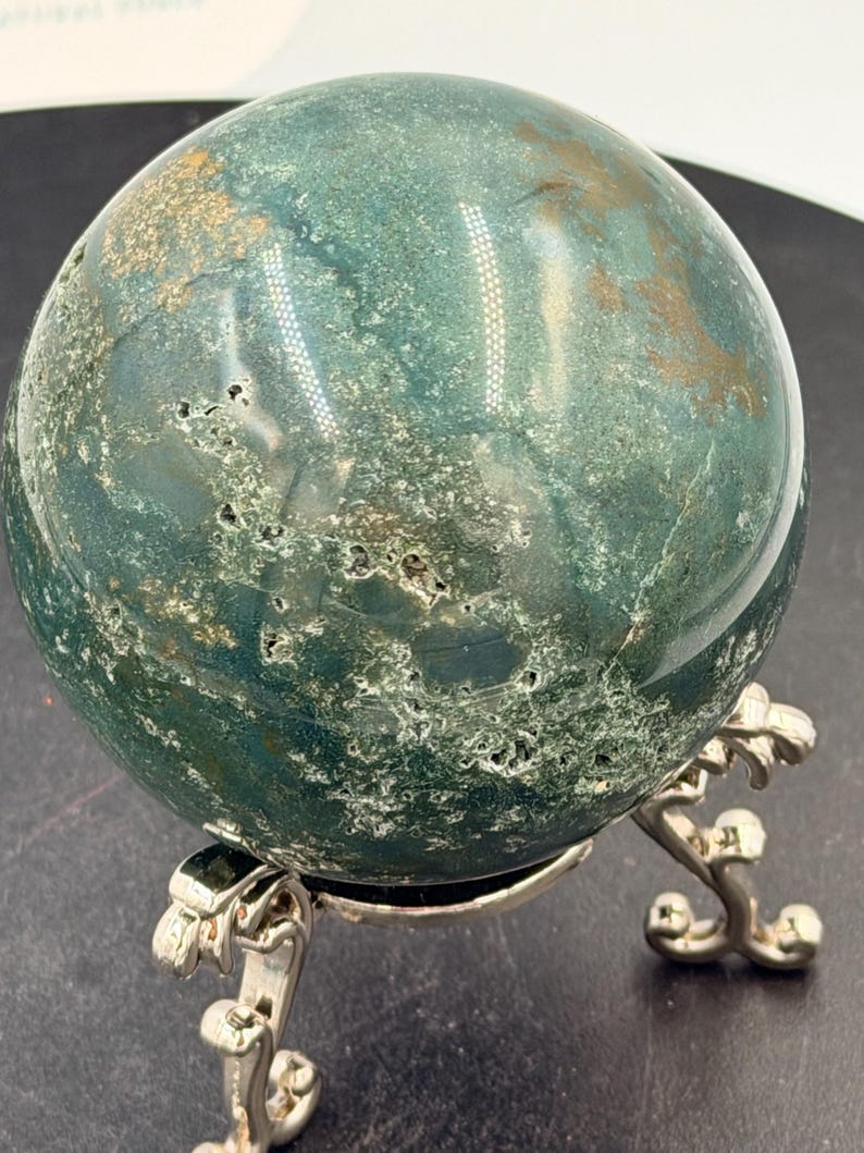Green Moss Agate Crystal Sphere 76mm 560g | Dark Forest Green Stone Orb ...