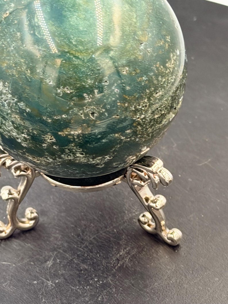 Green Moss Agate Crystal Sphere 76mm 560g | Dark Forest Green Stone Orb ...