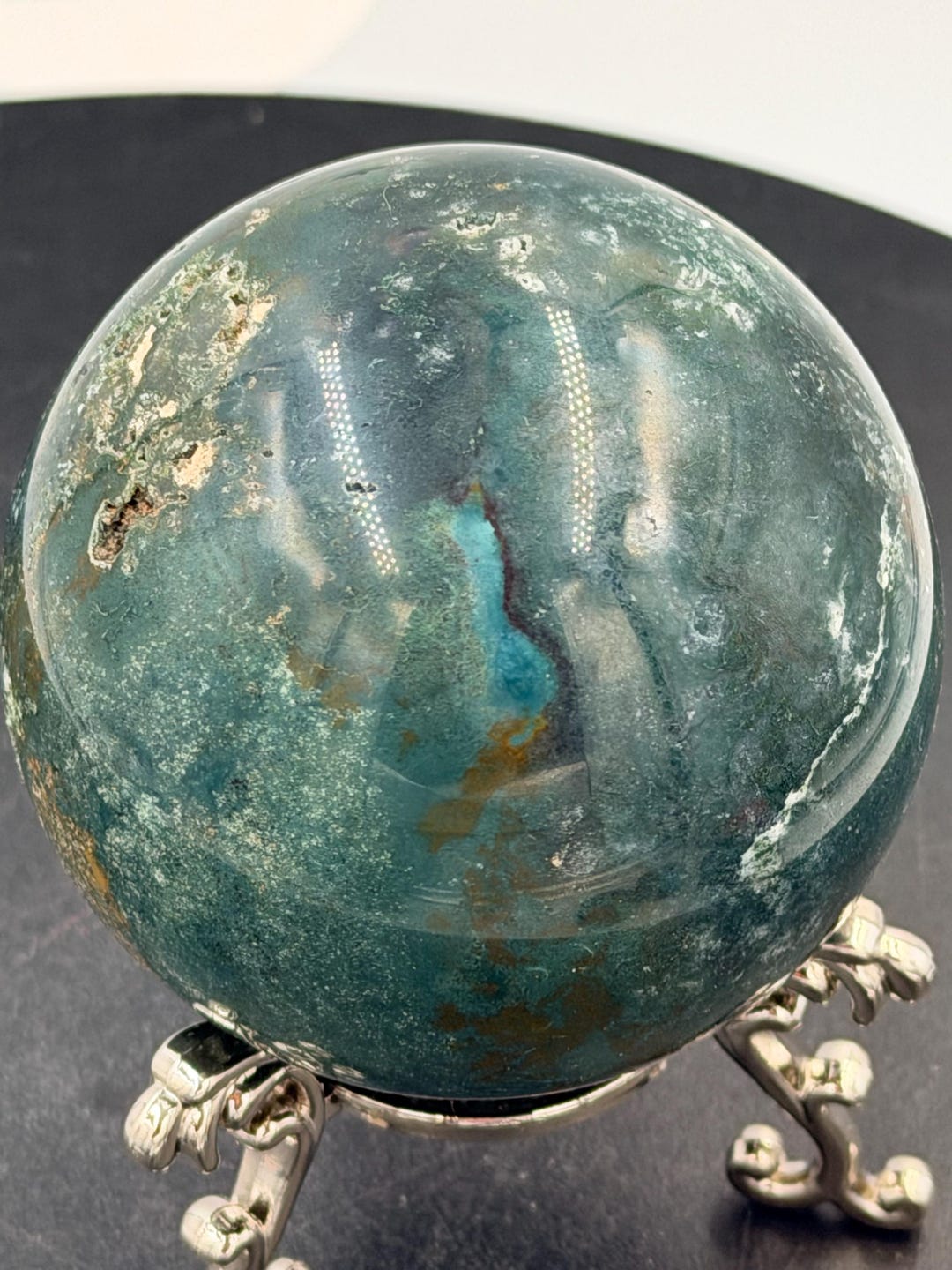 Green Moss Agate Crystal Sphere 76mm 560g | Dark Forest Green Stone Orb ...