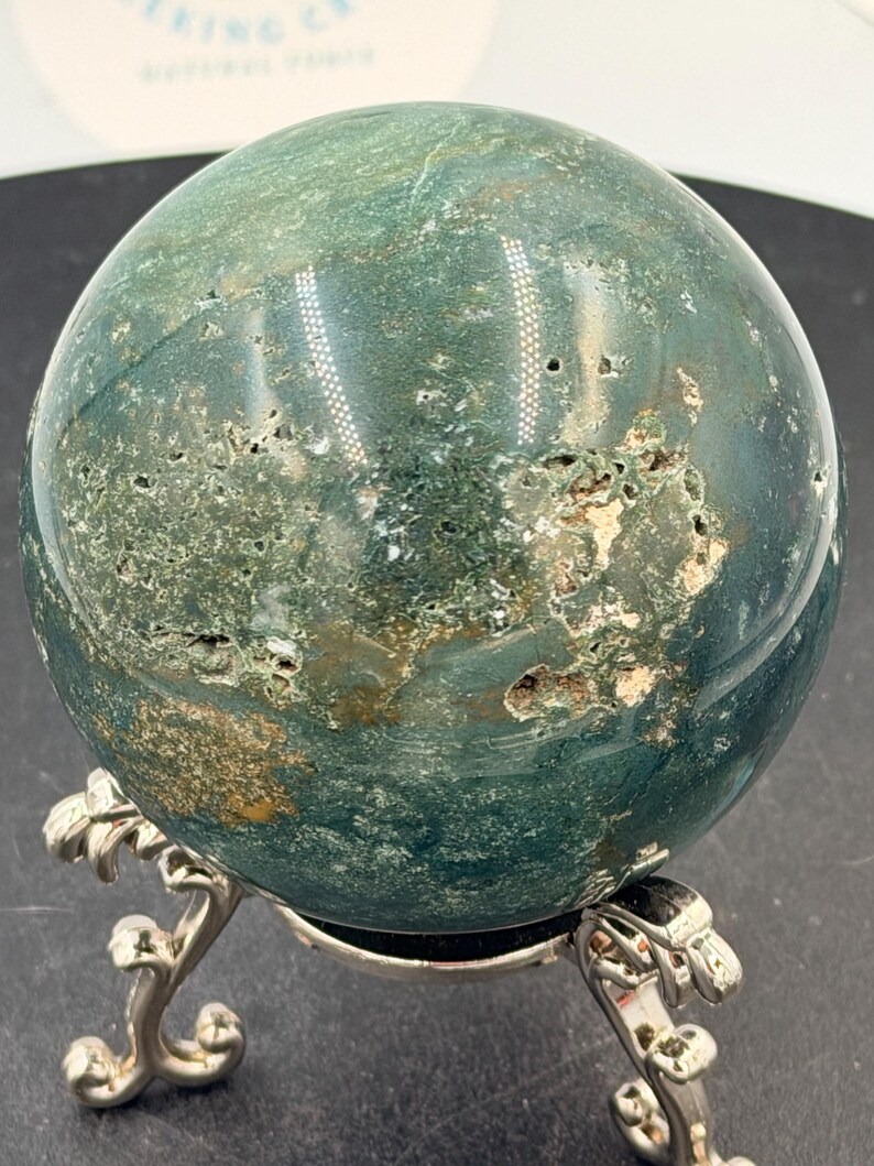 Green Moss Agate Crystal Sphere 76mm 560g | Dark Forest Green Stone Orb ...