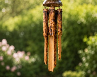Bamboo Wind Chime – Fire Burnt Hanging Décor for Patio & Garden