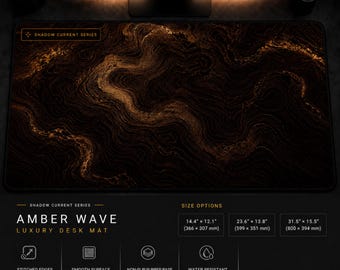 Amber Wave Desk Mat, Gold Black Mouse Pad, Luxury Gaming Desk Mat, Extended Mouse Pad, Dark Workspace Accessory, Shadow Current Series