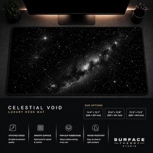 Celestial Void skrivbordsmatta, lyxig galaxmusmatta, minimalistisk skrivbordsuppsättning, estetisk XXL-spelskrivbordsmatta