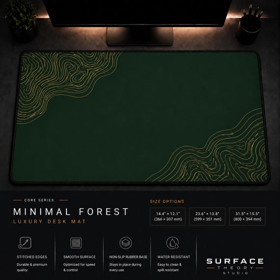 Minimal Forest Green Luxury Desk Mat, Large Extended Mouse Pad, Premium Gaming Desk Pad, Office Desk Mat, Aesthetic Desk Setup, XXL Mousepad