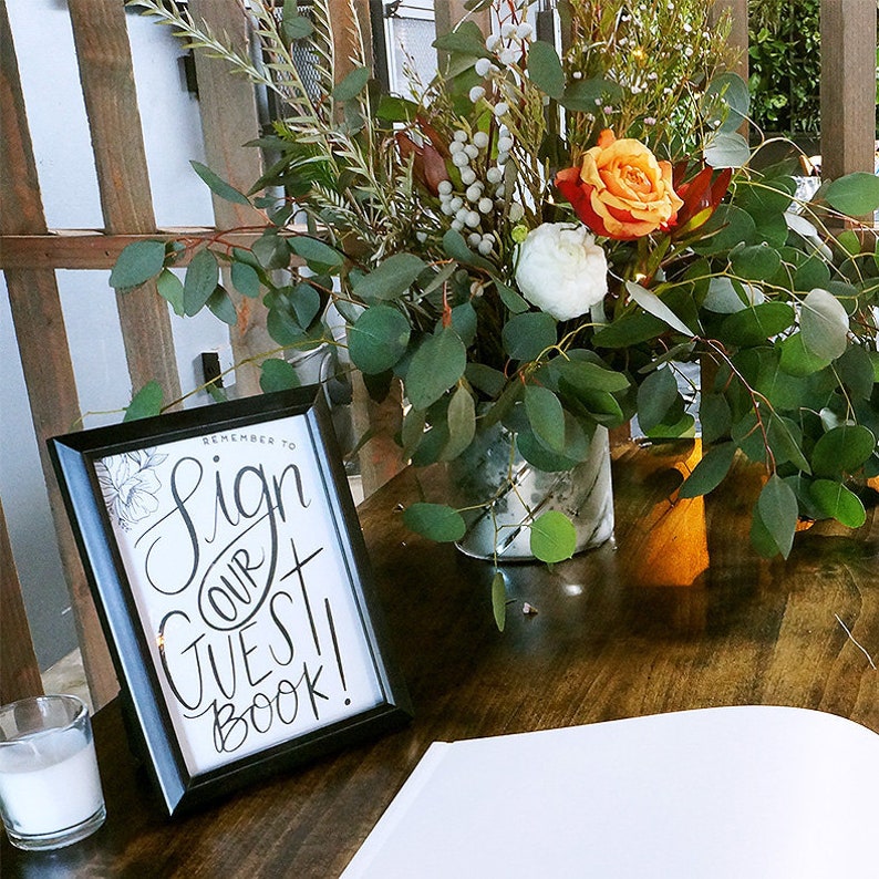 Guest Book Sign Template Printable Sign Calligraphy Floral Illustration