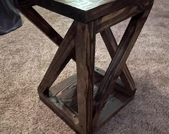 Hand Crafted Optical Illusion Wooden End Table