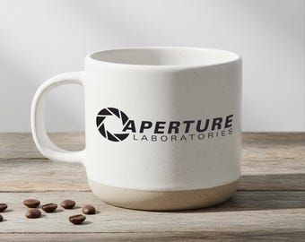 Aperture Labs Portal Mug (Black Logo) - Ceramic Gamer Science Fictional Company Video Game Glados Geek Nerdy Valve Laboratories Coffee Gift