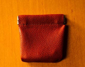 Full Grain Leather Coin Pouch | Handmade Squeeze Change Purse | Minimalist Pocket Wallet