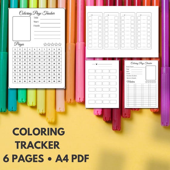 Coloring Tracker Printable Bundle, Marker Swatch Sheet, Coloring Organizer, A4 PDF, Adult Coloring Pages Tracker