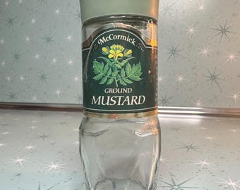 Vintage McCormick-pot gemalen mosterd groen label glazen kruidenfles Cottagecore