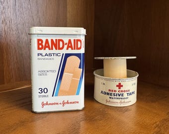 Vintage Johnson & Johnson Band Aid Plastic Bandages  Adhesive Tape Metal Tins