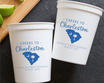 Cheers to Charleston Bachelorette Weekend Personalized Stadium Plastic Cups - Bachelorette Party - Charleston SC Bachelorette