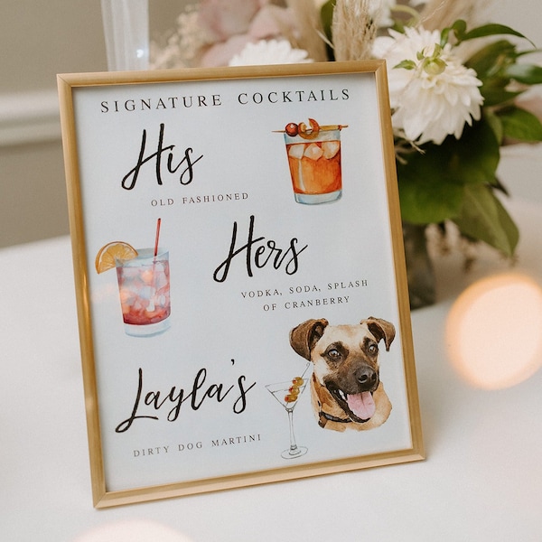 Dog Signature Cocktails Sign, Two Dog Signature Drink Bar Menu, Pet Wedding Bar Menu, Wedding Bar Sign, Bar Wedding Poster, Multiple Sizes