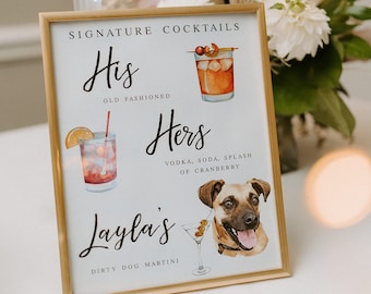 Dog Signature Cocktails Sign, Two Dog Signature Drink Bar Menu, Pet Wedding Bar Menu, Wedding Bar Sign, Bar Wedding Poster, Multiple Sizes