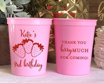 Strawberry Birthday Stadium Plastic Cups - First Birthday Stadium Cups - Birthday Party - Party Favor - Birthday Favor