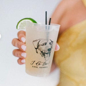 Custom Illustrated Dog  Frosted Wedding Cups, Modern Wedding Cups, Custom Dog Wedding, Custom Wedding Cups, Pet 16oz Frosted Cups