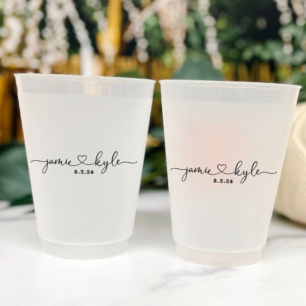First Name Frosted Wedding Cups, Modern Wedding Cups, Fancy Elegant Script, Custom Wedding Cups, Plastic Cups, 16oz Frosted Cups