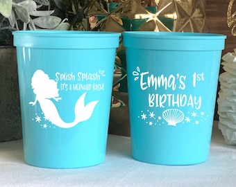 Mermaid Birthday Personalized Stadium Plastic Cups - Birthday Stadium Cups - Birthday Party - Birthday Favor, Mermaid Bash, Mermaid Party