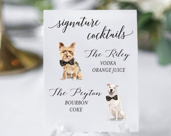 Dog Signature Cocktails Sign, Two Dog Signature Drink Bar Menu, Wedding Bar Menu, Wedding Bar Sign, Bar Wedding Poster, Multiple Sizes