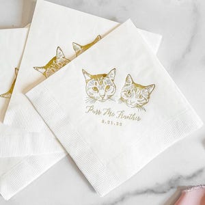 Custom Illustrated Cat Wedding Napkins, Bridal Shower, Engagement Party, Custom Bar Napkins, Custom Pet Wedding Napkins, Cat Napkins