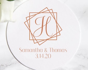 Square Monogram Personalized Wedding Coaster, Foil Pressed Coaster, Custom Coaster, Wedding Logo Coaster